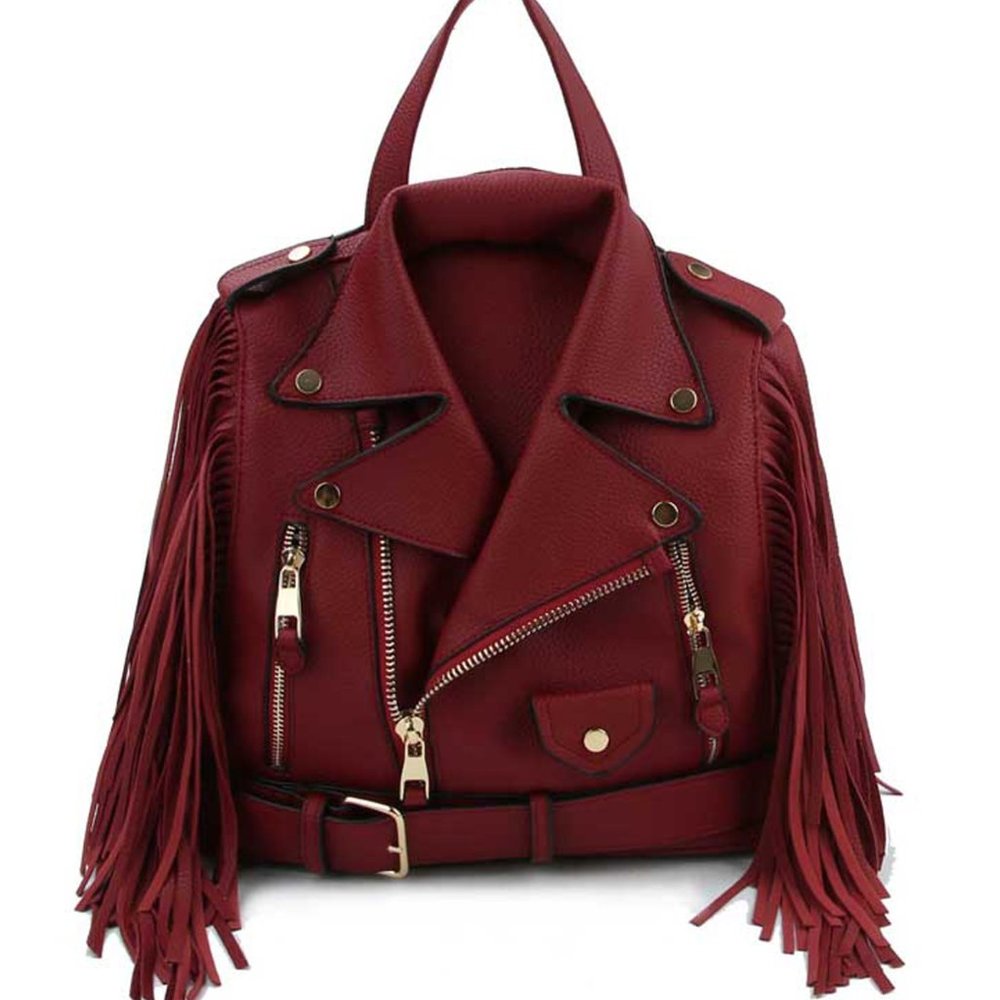 Wine Colored Biker Jacket Handbag / Backpack